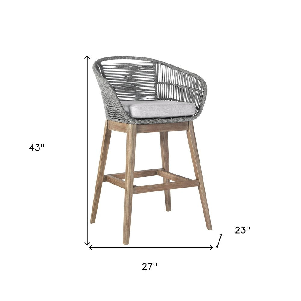 43" Gray Solid Wood Low back Outdoor Bar Height chair with Footrest HomeRoots