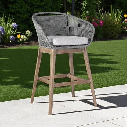 43" Gray Solid Wood Low back Outdoor Bar Height chair with Footrest HomeRoots
