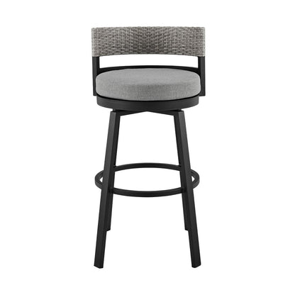 33" Light Gray Metal Swivel Low back Outdoor Bar Height chair with Footrest HomeRoots