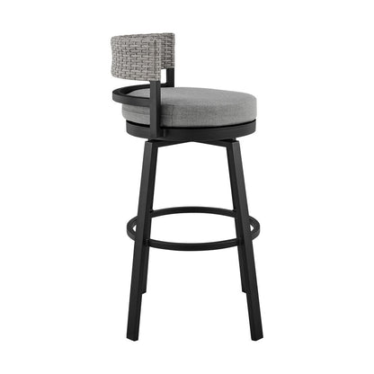 33" Light Gray Metal Swivel Low back Outdoor Bar Height chair with Footrest HomeRoots
