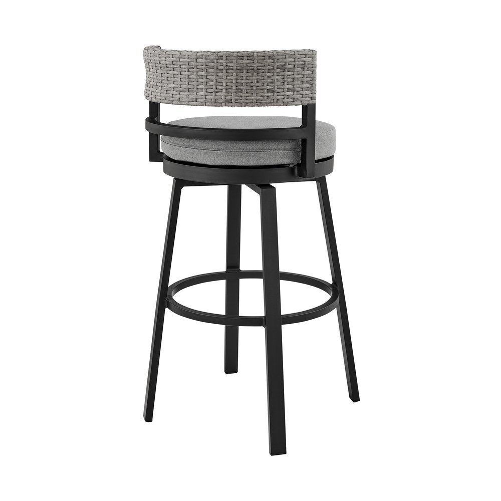 33" Light Gray Metal Swivel Low back Outdoor Bar Height chair with Footrest HomeRoots