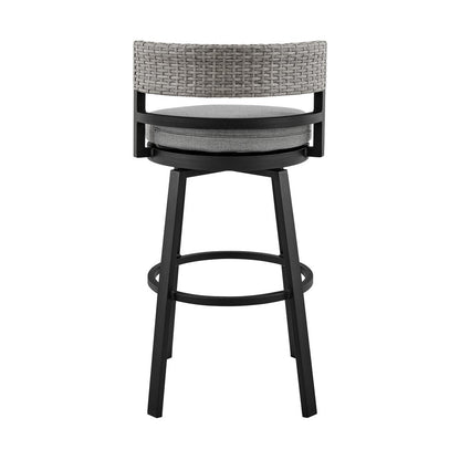 33" Light Gray Metal Swivel Low back Outdoor Bar Height chair with Footrest HomeRoots