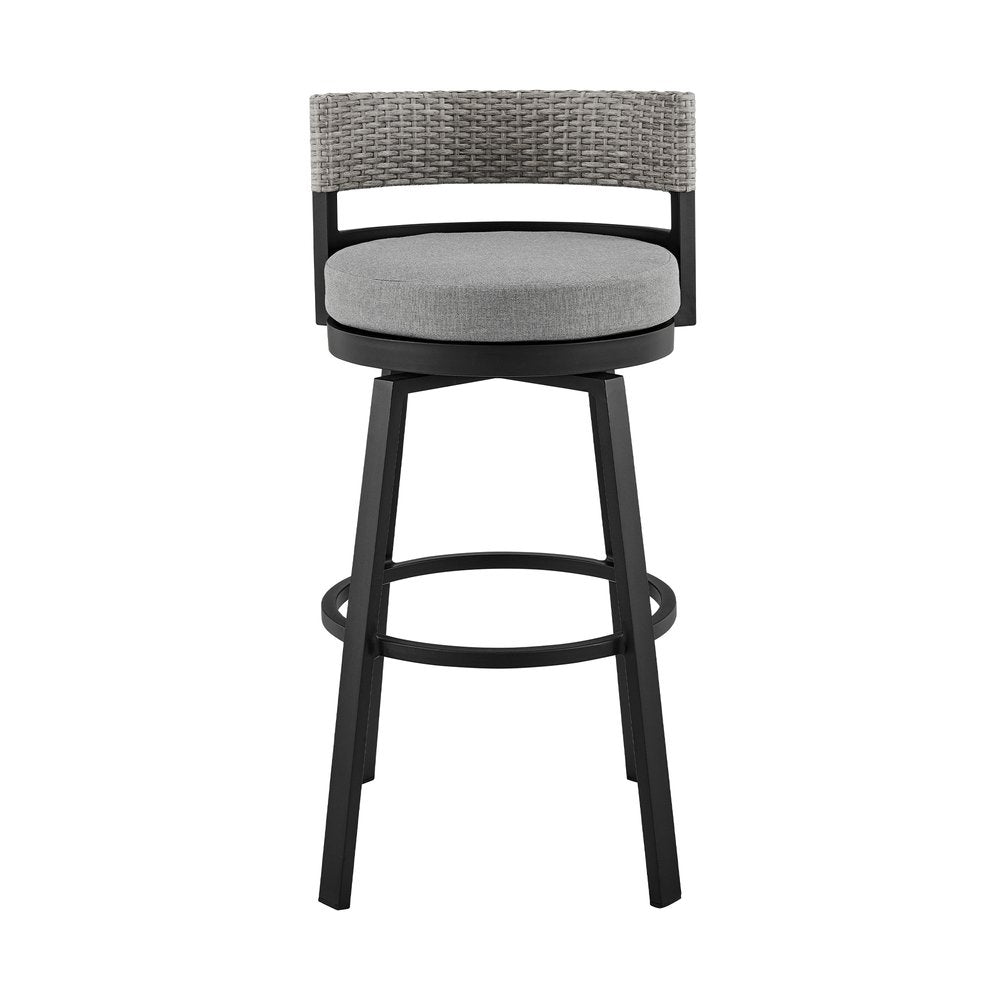 38" Light Gray Metal Swivel Low back Outdoor Bar Height chair with Footrest HomeRoots