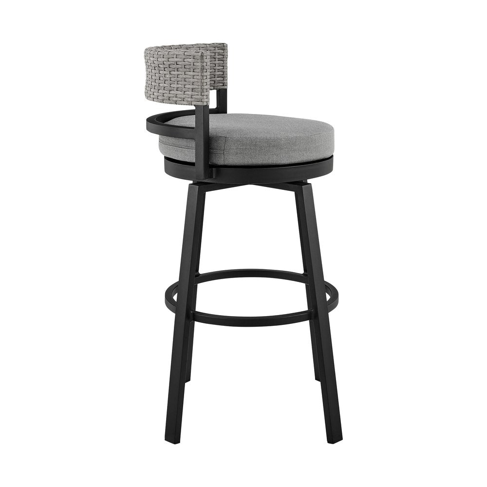 38" Light Gray Metal Swivel Low back Outdoor Bar Height chair with Footrest HomeRoots