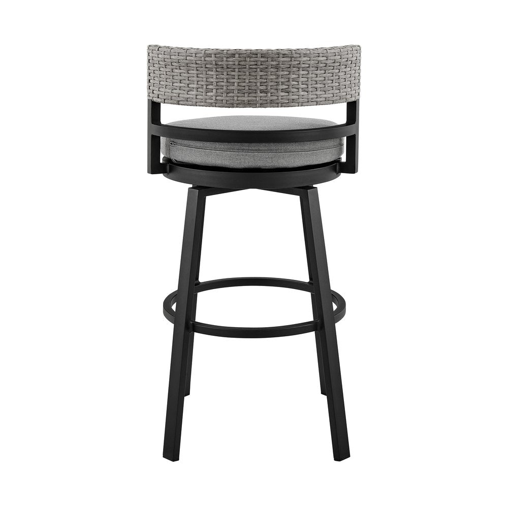 38" Light Gray Metal Swivel Low back Outdoor Bar Height chair with Footrest HomeRoots