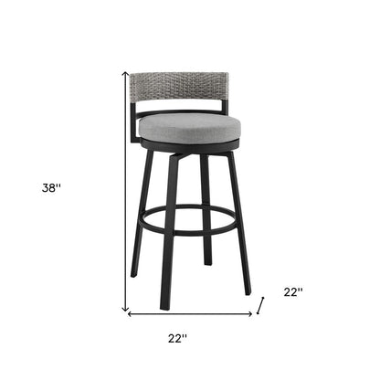 38" Light Gray Metal Swivel Low back Outdoor Bar Height chair with Footrest HomeRoots