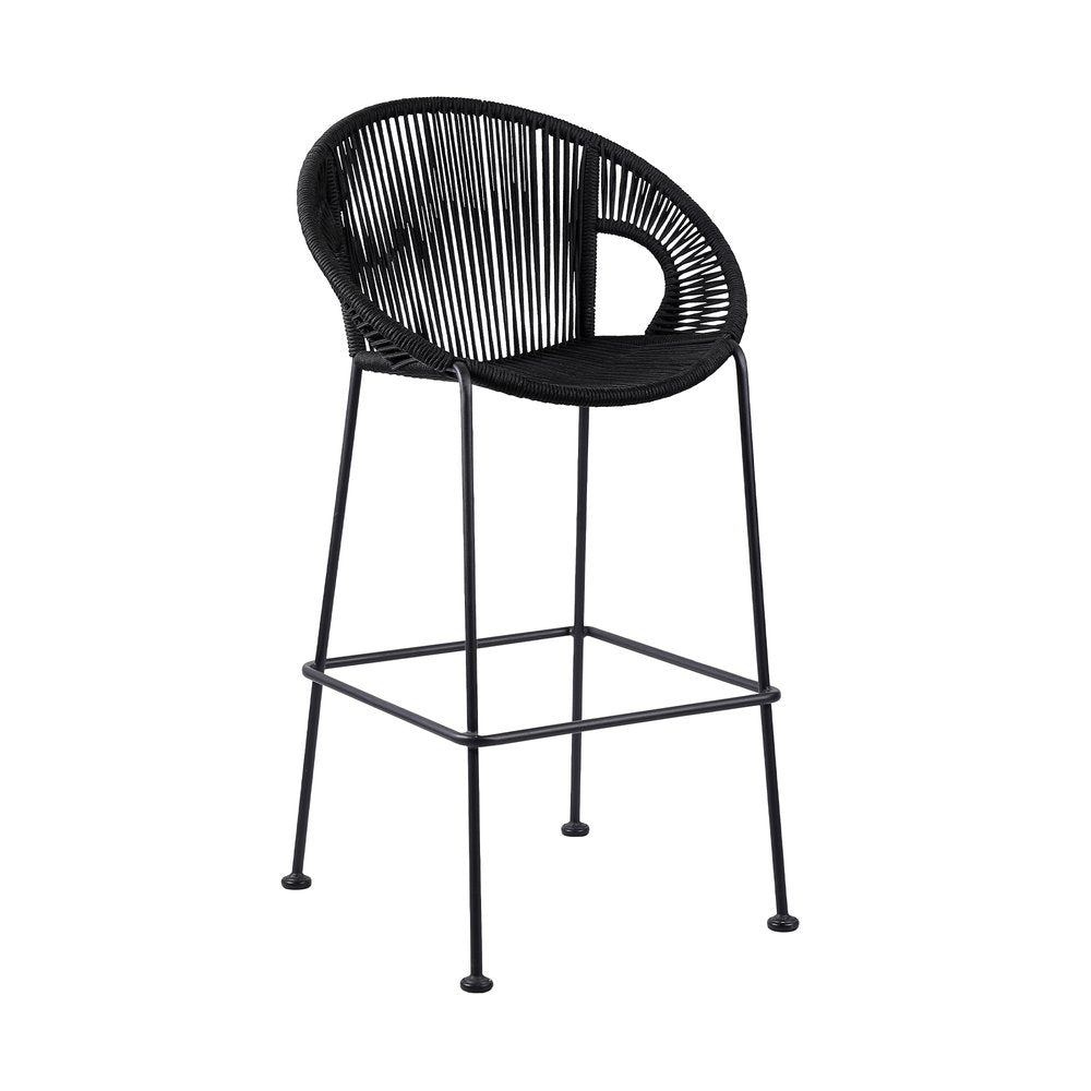 40" Black Metal Low back Outdoor Counter Height Bar chair with Footrest HomeRoots