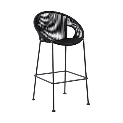 40" Black Metal Low back Outdoor Counter Height Bar chair with Footrest HomeRoots