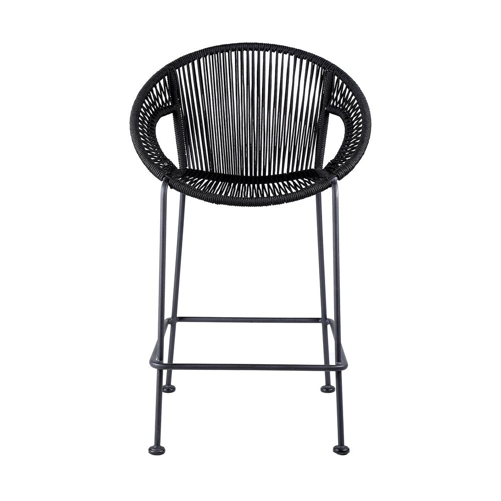 40" Black Metal Low back Outdoor Counter Height Bar chair with Footrest HomeRoots
