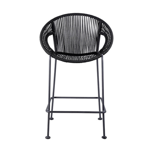 40" Black Metal Low back Outdoor Counter Height Bar chair with Footrest HomeRoots