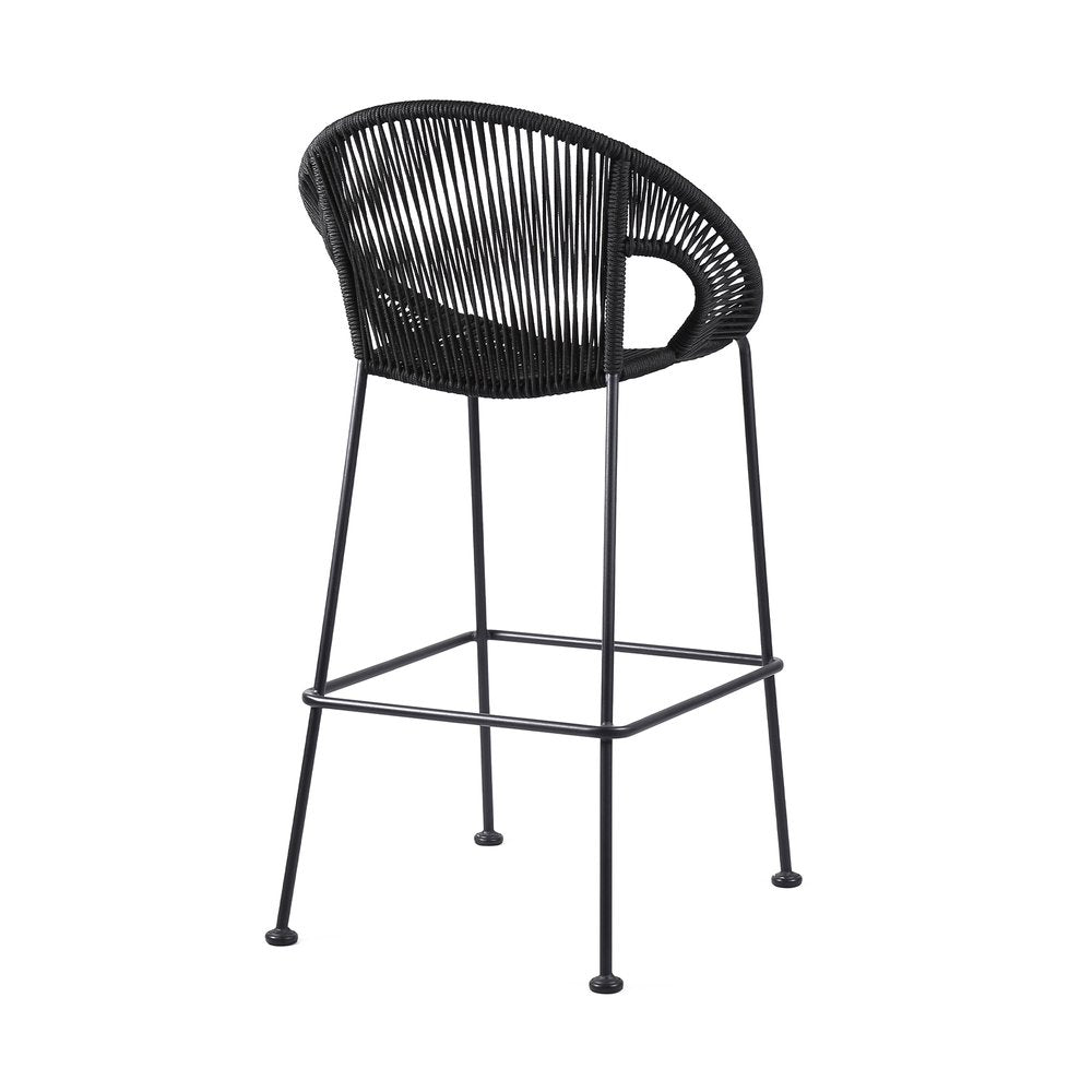 40" Black Metal Low back Outdoor Counter Height Bar chair with Footrest HomeRoots