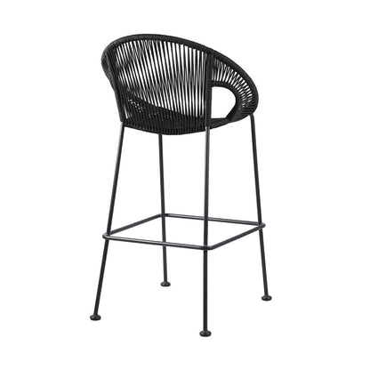 40" Black Metal Low back Outdoor Counter Height Bar chair with Footrest HomeRoots
