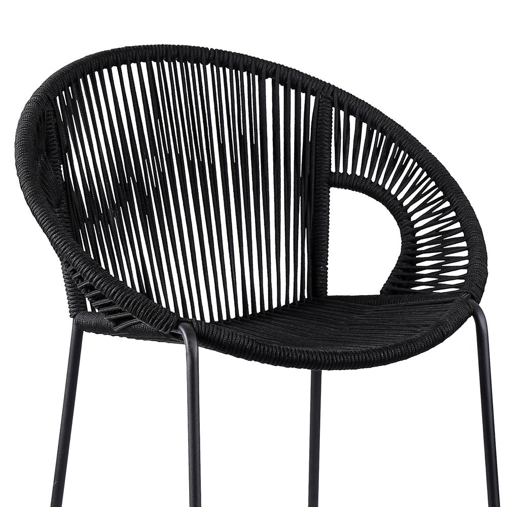 40" Black Metal Low back Outdoor Counter Height Bar chair with Footrest HomeRoots