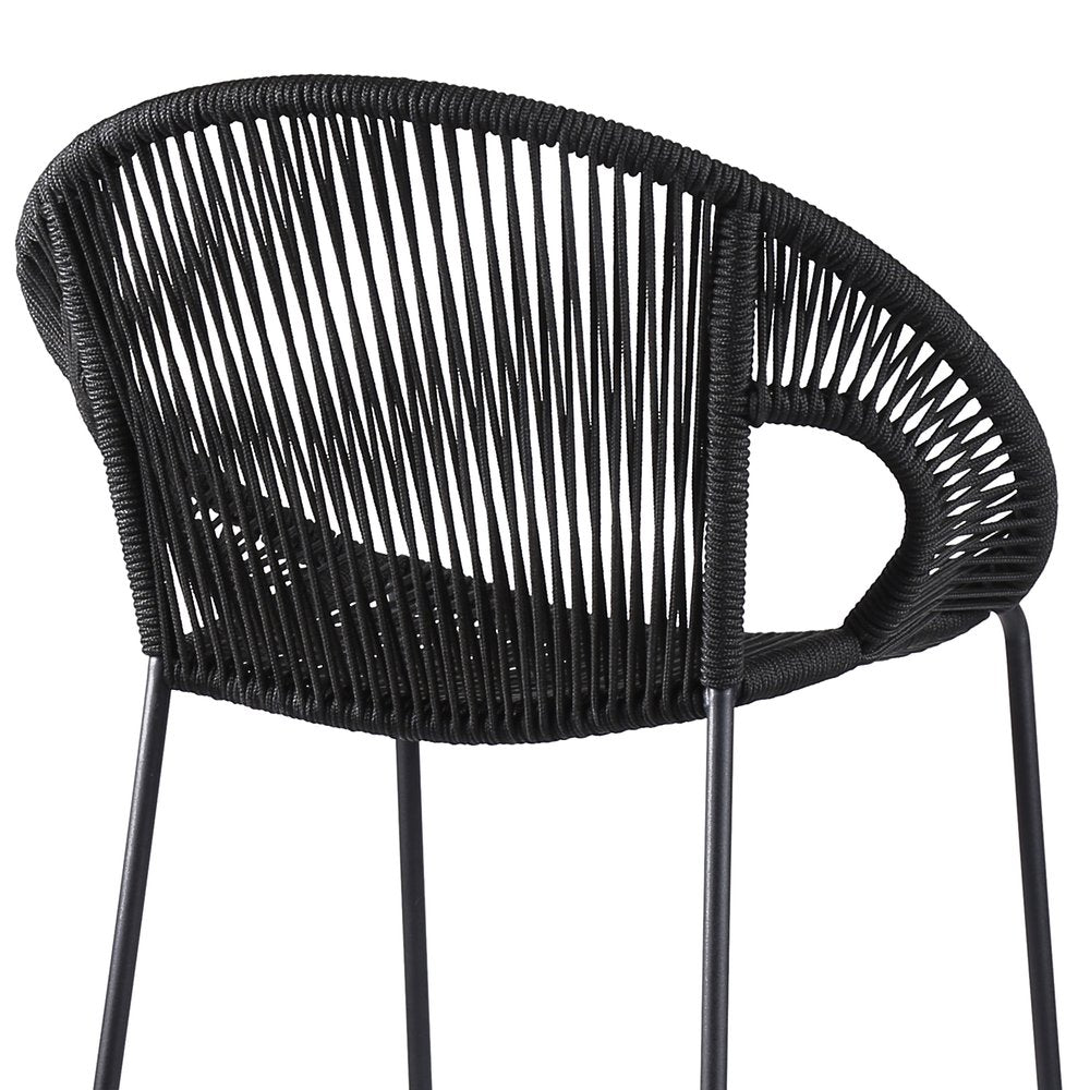 40" Black Metal Low back Outdoor Counter Height Bar chair with Footrest HomeRoots