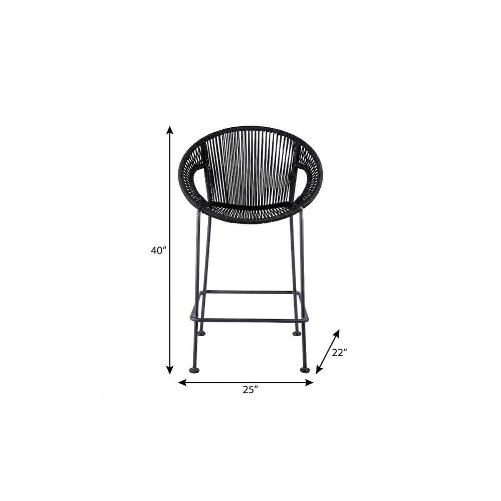 40" Black Metal Low back Outdoor Counter Height Bar chair with Footrest HomeRoots