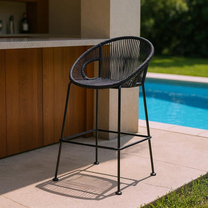40" Black Metal Low back Outdoor Counter Height Bar chair with Footrest HomeRoots