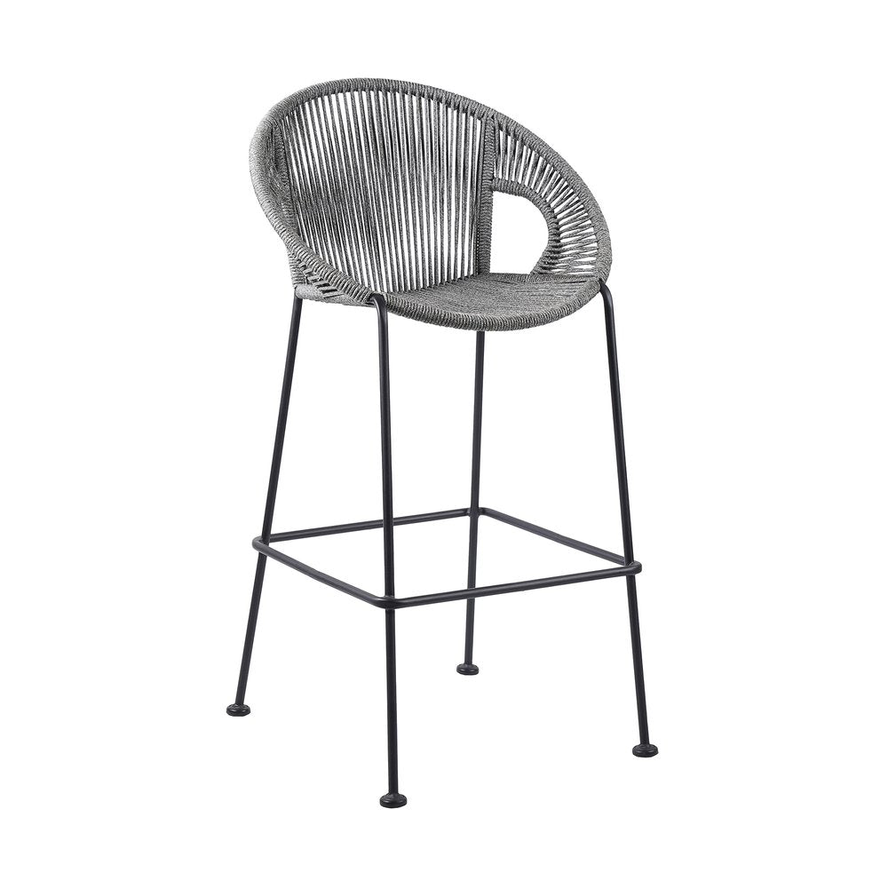 40" Light Gray Metal Low back Outdoor Counter Height Bar chair with Footrest HomeRoots