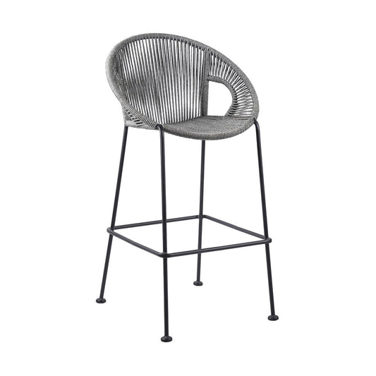 40" Light Gray Metal Low back Outdoor Counter Height Bar chair with Footrest HomeRoots