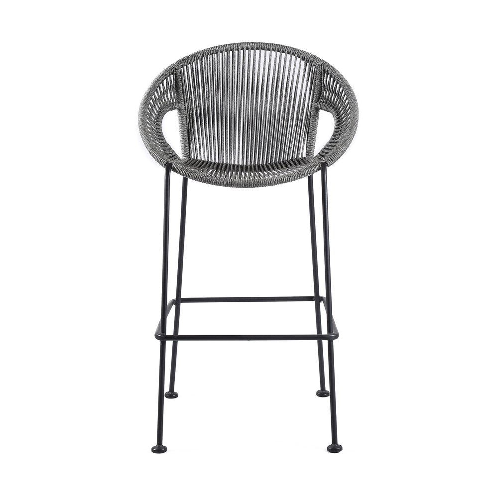 40" Light Gray Metal Low back Outdoor Counter Height Bar chair with Footrest HomeRoots