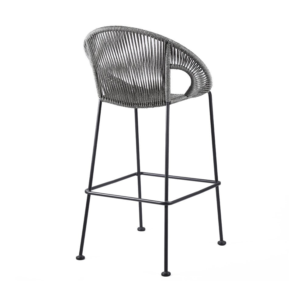 40" Light Gray Metal Low back Outdoor Counter Height Bar chair with Footrest HomeRoots