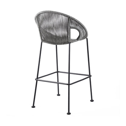 40" Light Gray Metal Low back Outdoor Counter Height Bar chair with Footrest HomeRoots