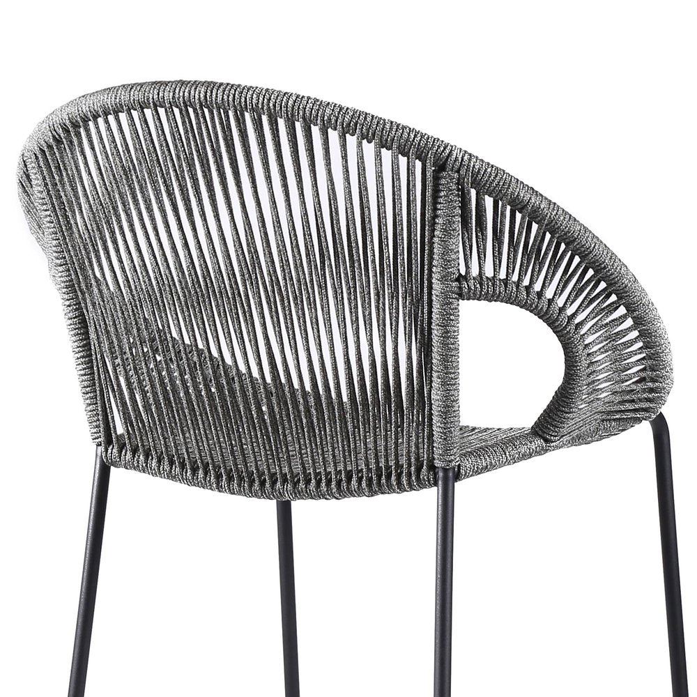 40" Light Gray Metal Low back Outdoor Counter Height Bar chair with Footrest HomeRoots