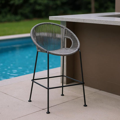 40" Light Gray Metal Low back Outdoor Counter Height Bar chair with Footrest HomeRoots