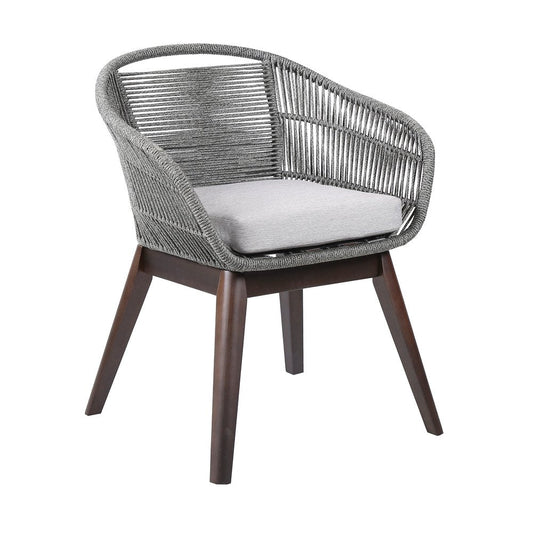 27" Gray Solid Wood Outdoor Dining Chair with Gray Cushion HomeRoots