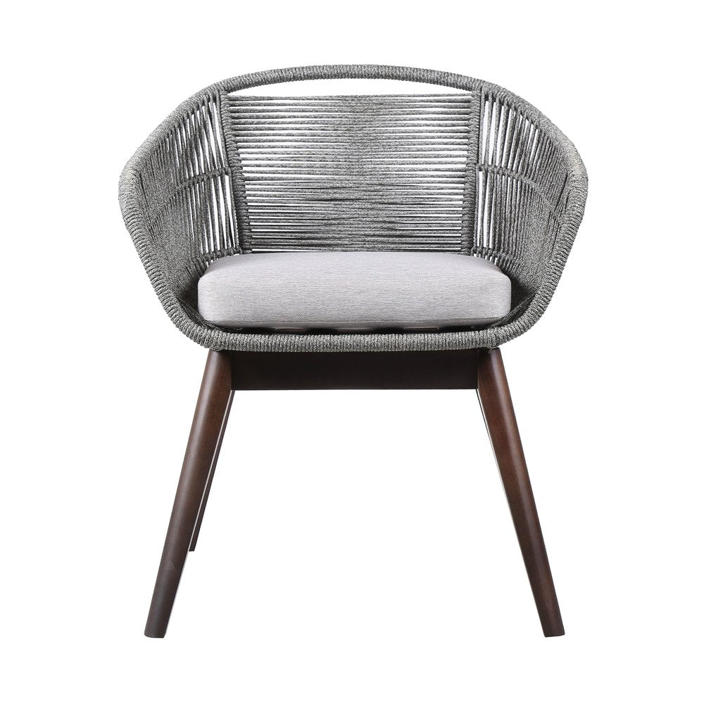 27" Gray Solid Wood Outdoor Dining Chair with Gray Cushion — view 2