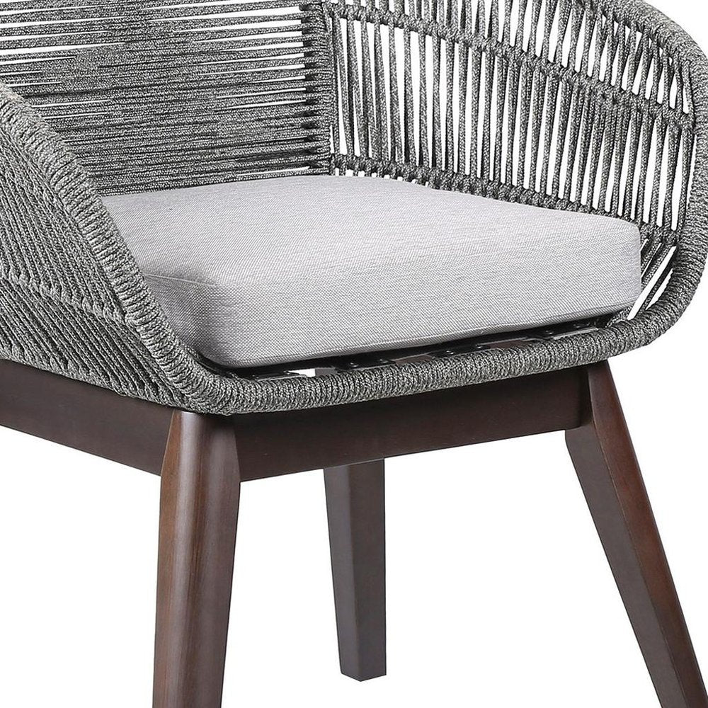 27" Gray Solid Wood Outdoor Dining Chair with Gray Cushion HomeRoots