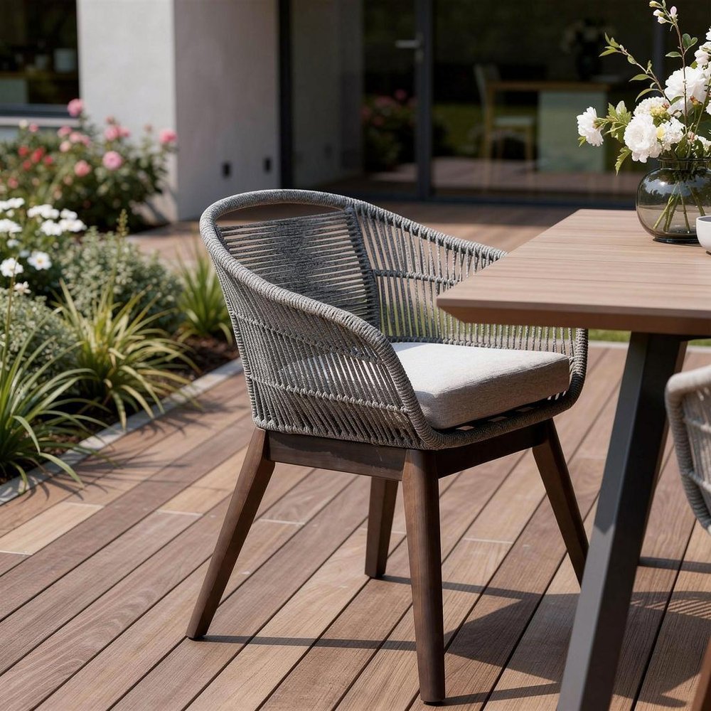 27" Gray Solid Wood Outdoor Dining Chair with Gray Cushion — view 9