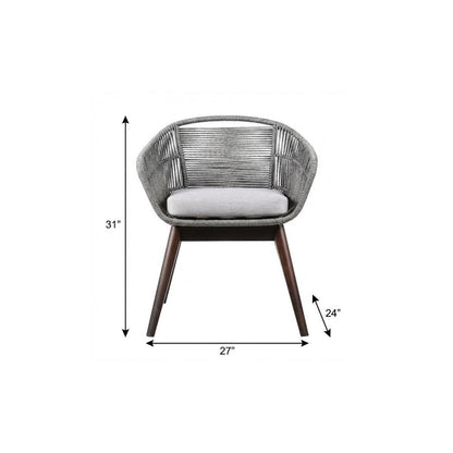 27" Gray Solid Wood Outdoor Dining Chair with Gray Cushion HomeRoots