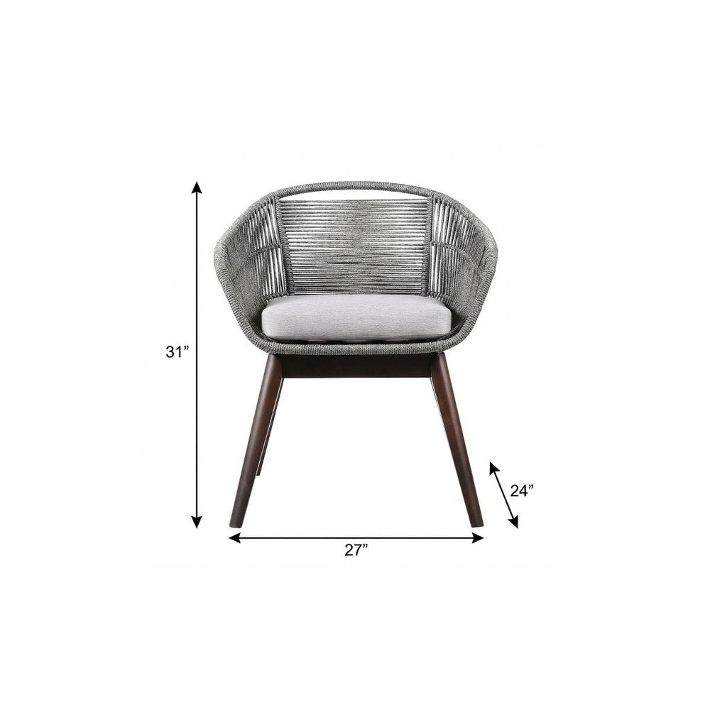 27" Gray Solid Wood Outdoor Dining Chair with Gray Cushion HomeRoots