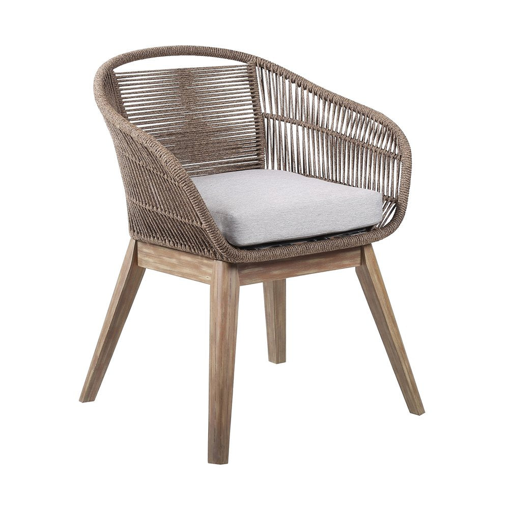 27" Gray and Natural Wood Solid Wood Outdoor Dining Chair with Gray Cushion HomeRoots