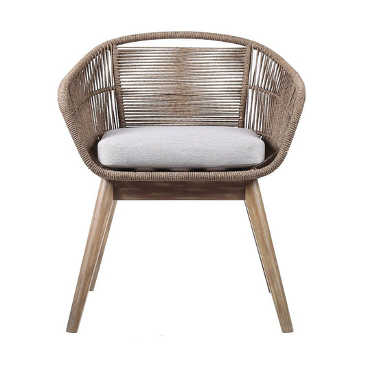 27" Gray and Natural Wood Solid Wood Outdoor Dining Chair with Gray Cushion HomeRoots