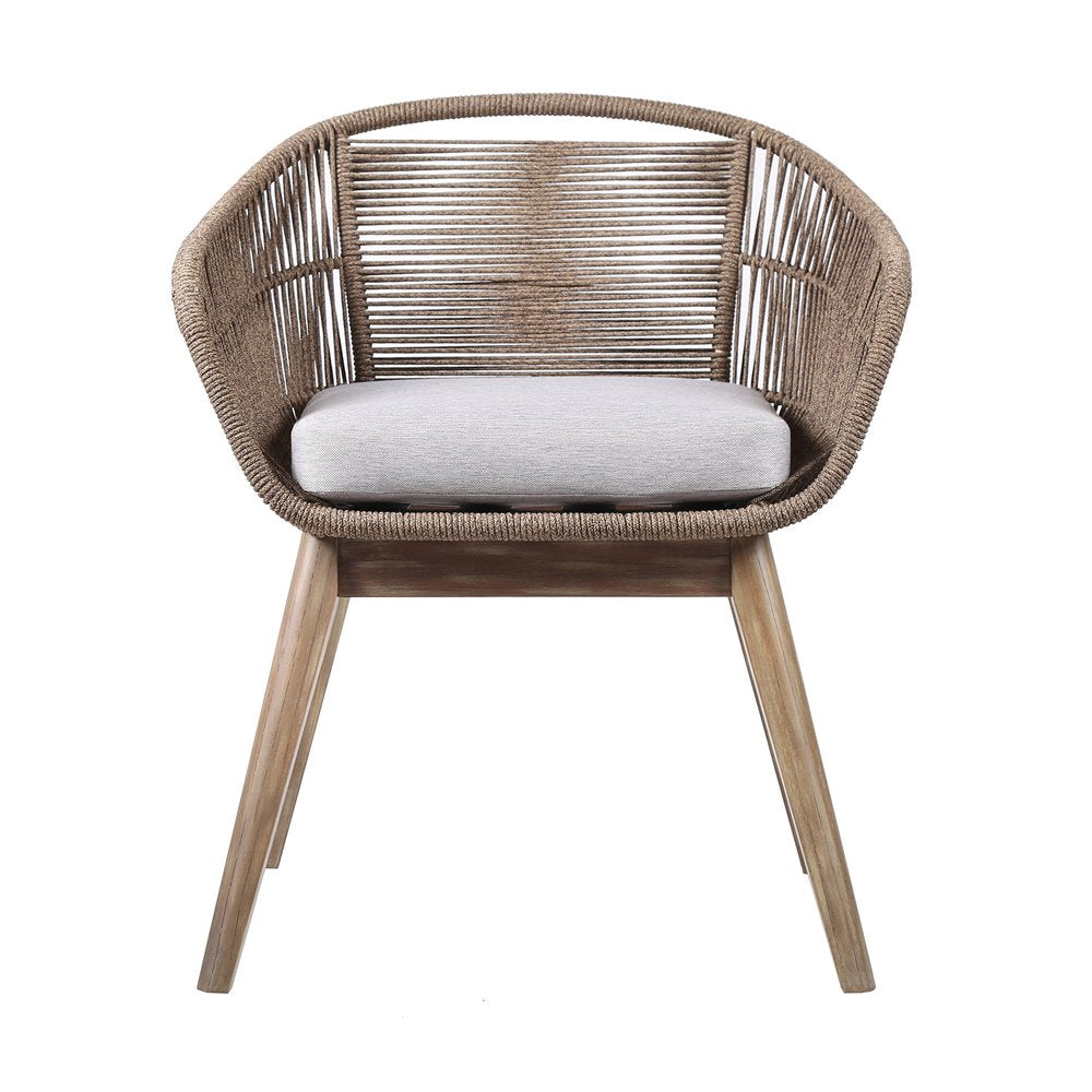 27" Gray and Natural Wood Solid Wood Outdoor Dining Chair with Gray Cushion HomeRoots