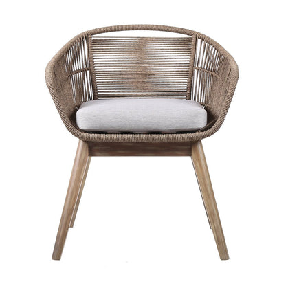 27" Gray and Natural Wood Solid Wood Outdoor Dining Chair with Gray Cushion HomeRoots