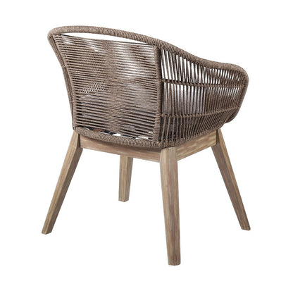 27" Gray and Natural Wood Solid Wood Outdoor Dining Chair with Gray Cushion HomeRoots