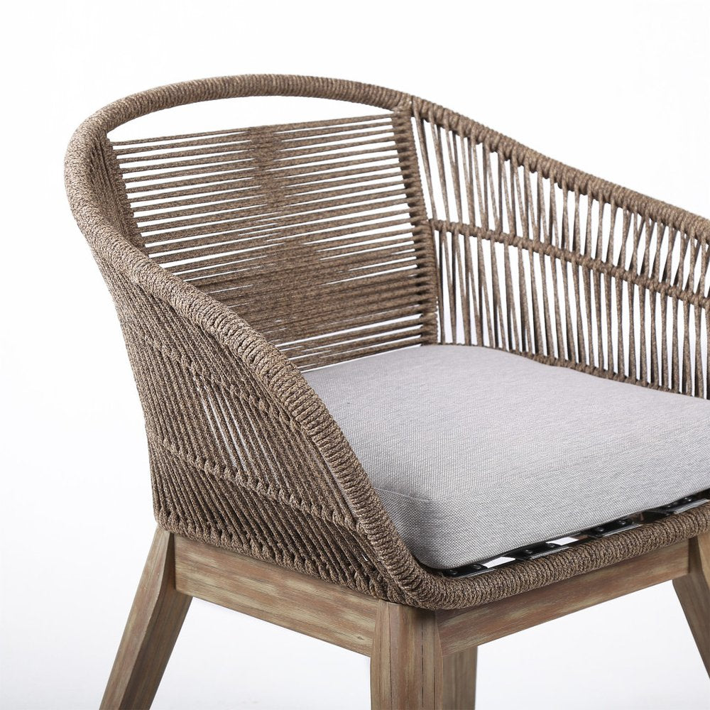 27" Gray and Natural Wood Solid Wood Outdoor Dining Chair with Gray Cushion HomeRoots