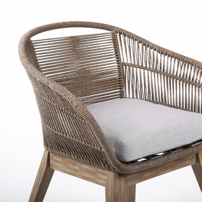 27" Gray and Natural Wood Solid Wood Outdoor Dining Chair with Gray Cushion HomeRoots