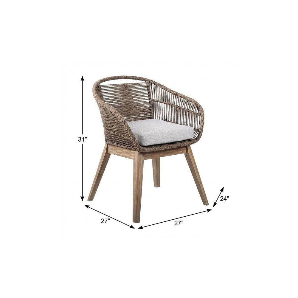 27" Gray and Natural Wood Solid Wood Outdoor Dining Chair with Gray Cushion HomeRoots