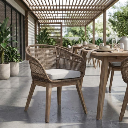 27" Gray and Natural Wood Solid Wood Outdoor Dining Chair with Gray Cushion HomeRoots