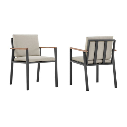 Set of Two 22" Light Gray Solid Wood Outdoor Dining Chair with Taupe Cushion HomeRoots