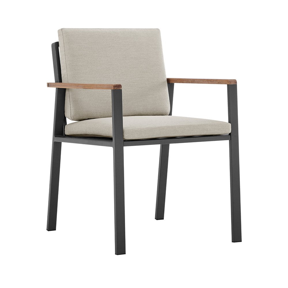 Set of Two 22" Light Gray Solid Wood Outdoor Dining Chair with Taupe Cushion HomeRoots