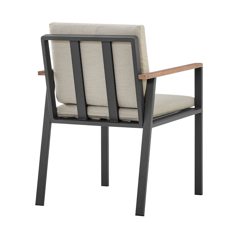 Set of Two 22" Light Gray Solid Wood Outdoor Dining Chair with Taupe Cushion HomeRoots