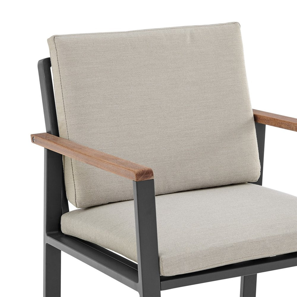Set of Two 22" Light Gray Solid Wood Outdoor Dining Chair with Taupe Cushion HomeRoots