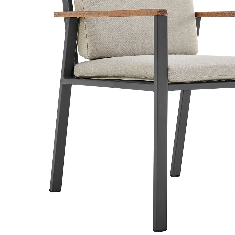 Set of Two 22" Light Gray Solid Wood Outdoor Dining Chair with Taupe Cushion HomeRoots