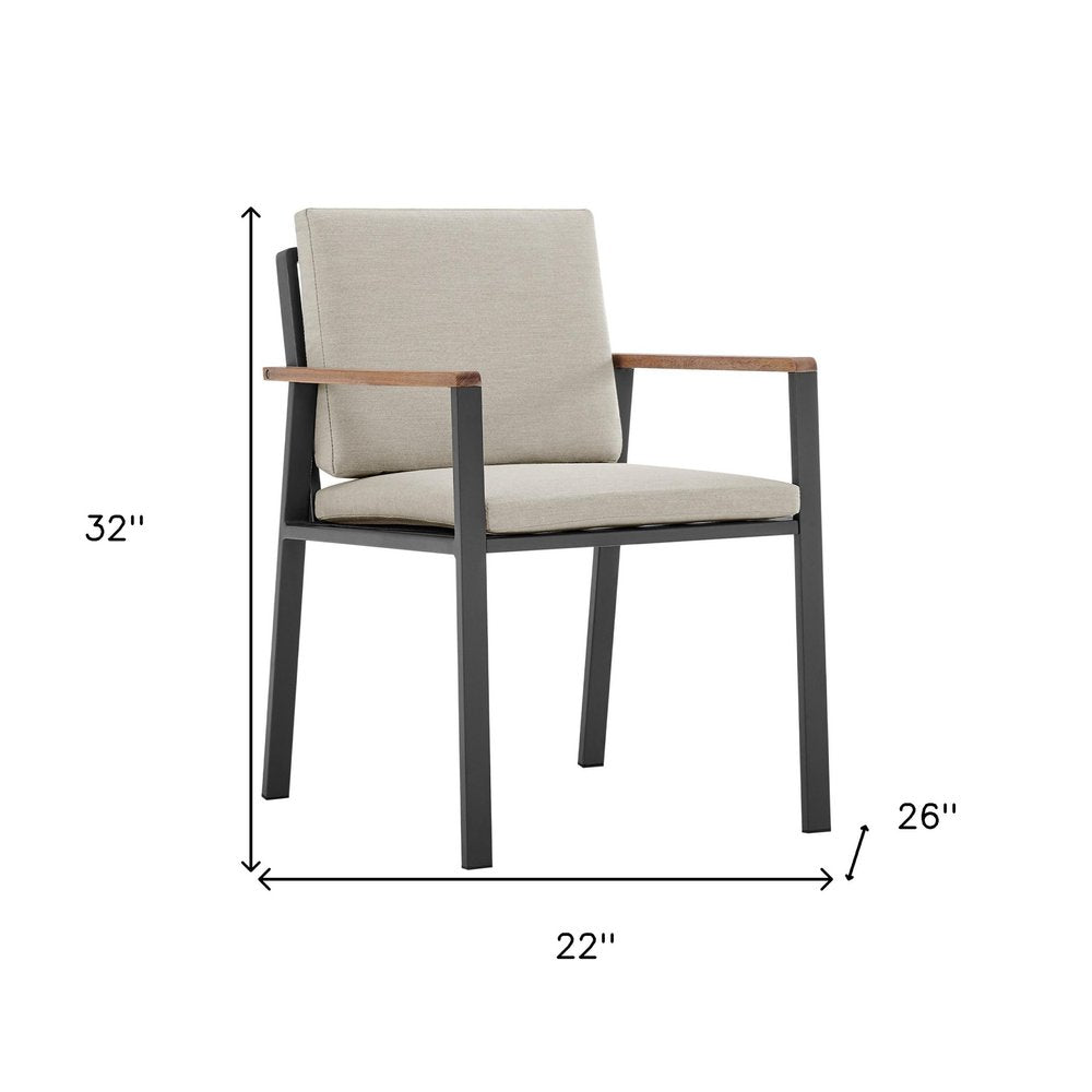 Set of Two 22" Light Gray Solid Wood Outdoor Dining Chair with Taupe Cushion HomeRoots