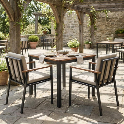 Set of Two 22" Light Gray Solid Wood Outdoor Dining Chair with Taupe Cushion HomeRoots