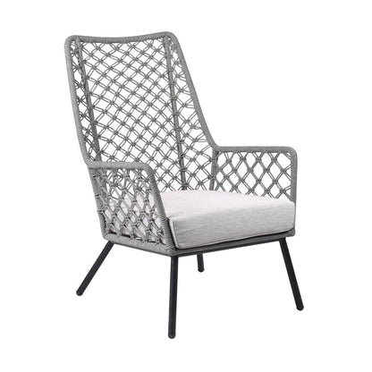 26" Gray and Black Steel Indoor Outdoor Dining Chair with Gray Cushion HomeRoots